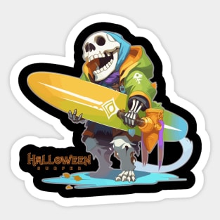 Halloween Beach Surfer Gnarly Skull Sticker